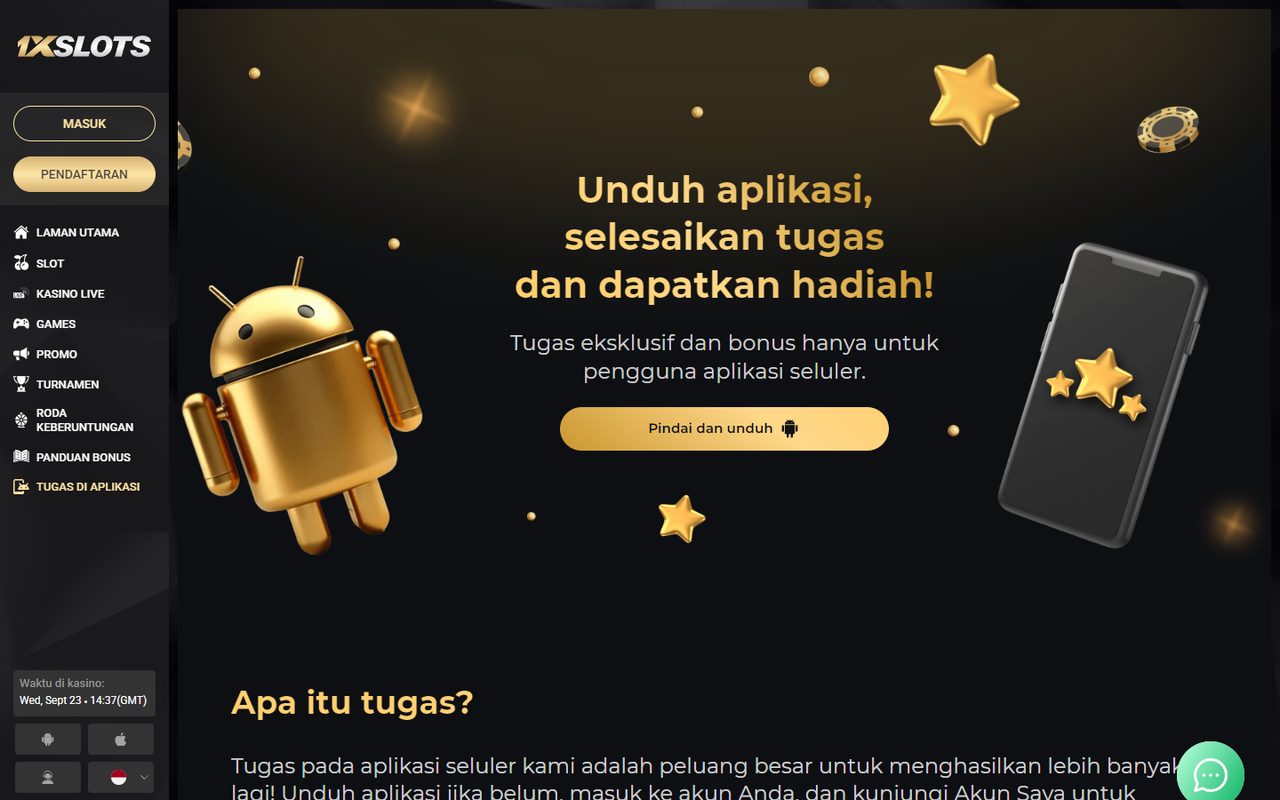 Tugas aplikasi 1xSlots: putaran gratis untuk instalasi