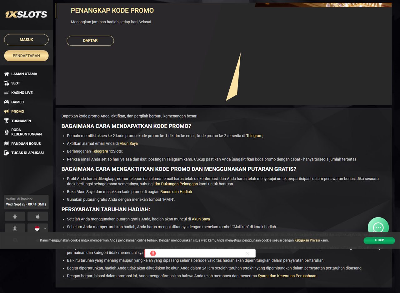 Promo penangkap kode 1xSlots