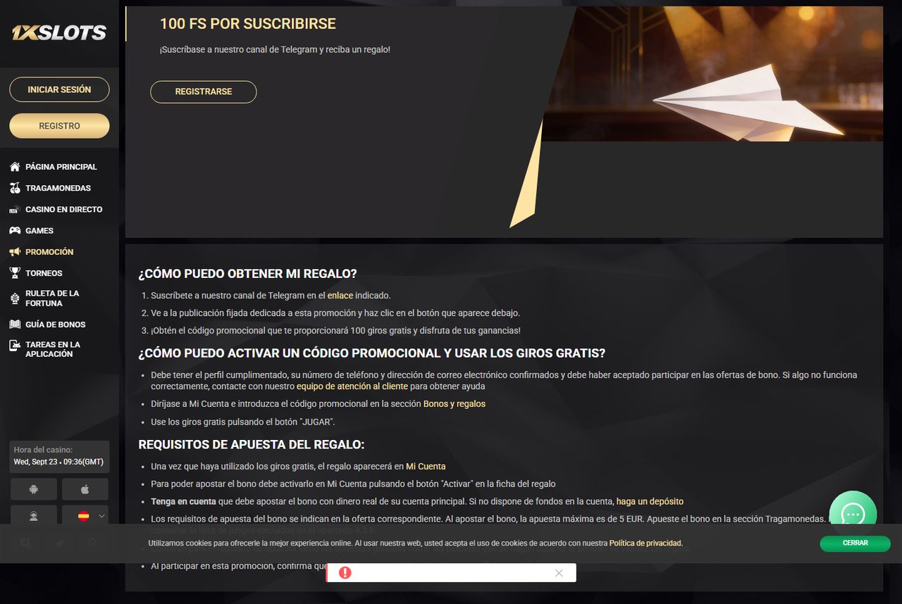Promo de 1xSlots: giros gratis por suscribirse a Telegram