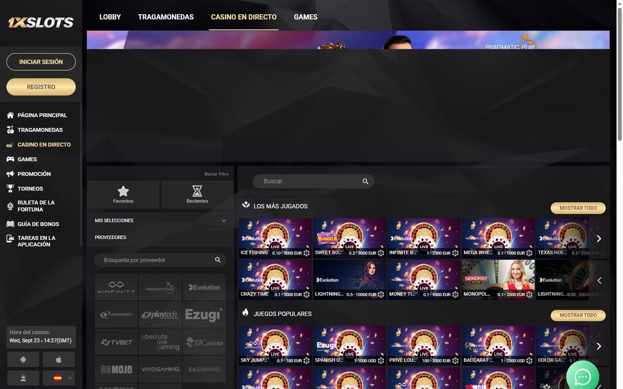 Casino en vivo de 1xSlots: mesas con crupier y secciones