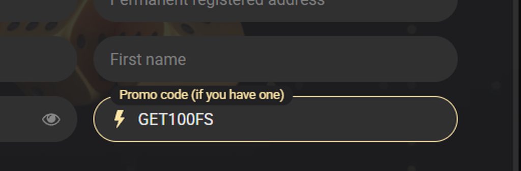 The promo code field in the 1xSlots registration form