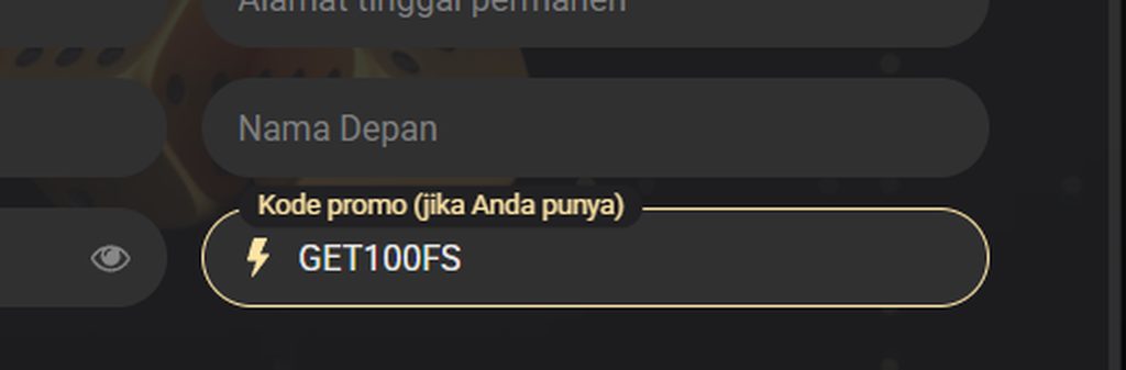 Kolom kode promo di formulir pendaftaran 1xSlots