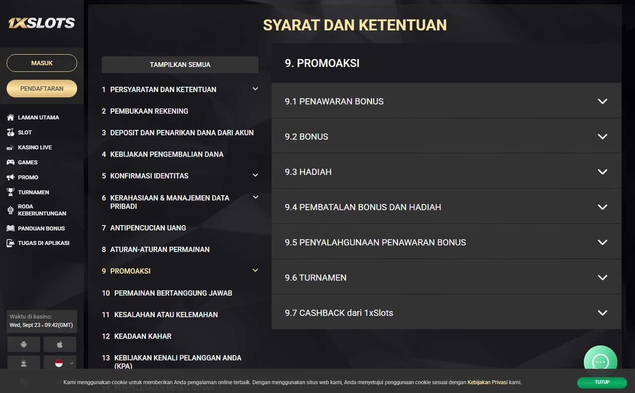 Syarat dan ketentuan bonus 1xSlots