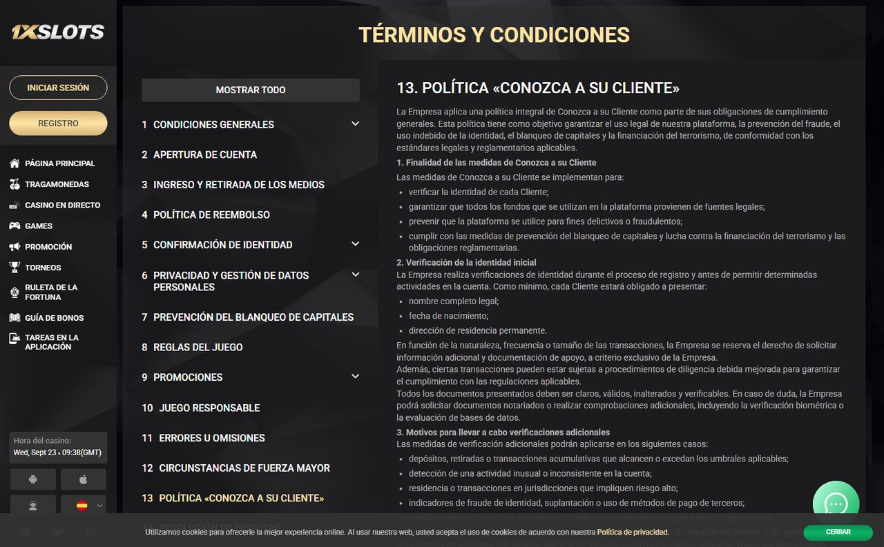 Política KYC en las reglas de 1xSlots