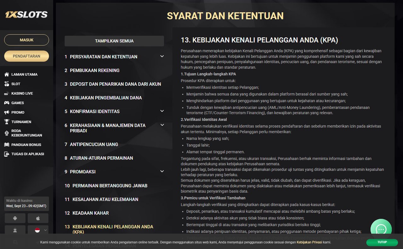 Kebijakan KYC dalam aturan 1xSlots